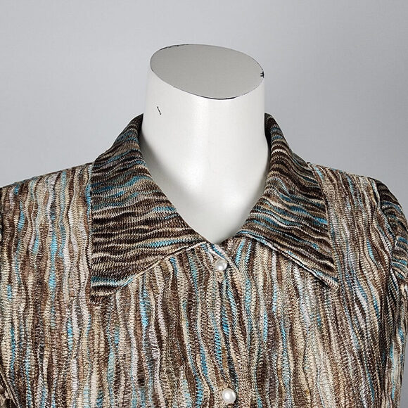 Kslam Brown & Blue Woven Button Up Blouse Size XS - Picture 2 of 9